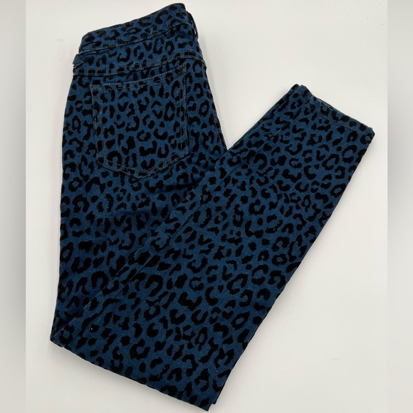 Free People Blue & Black Velvet Animal Print Jeans - Picture 3 of 6